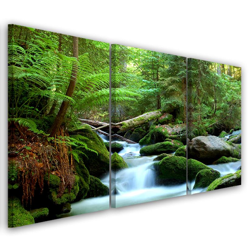3 stykke lærred Print Forest Rocks Vandfald