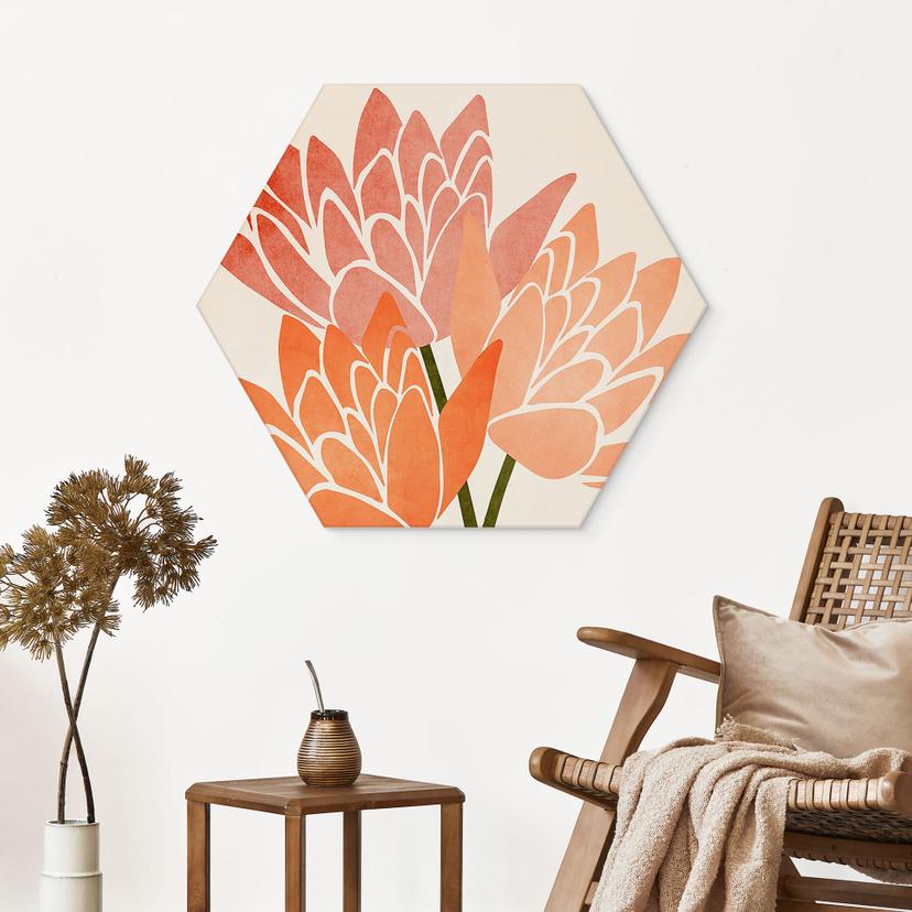 Esagono Alu-Dibond Fiori di loto colorati - Kubistika