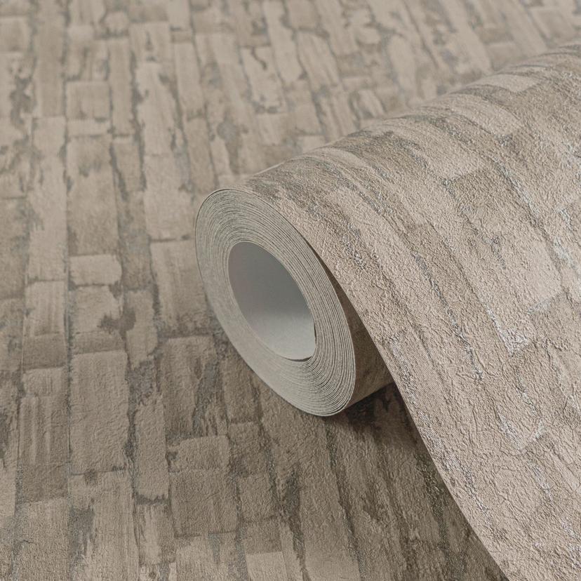 Papel pintado texturado con efecto 3D marrón beige - Papel pintado no tejido natural