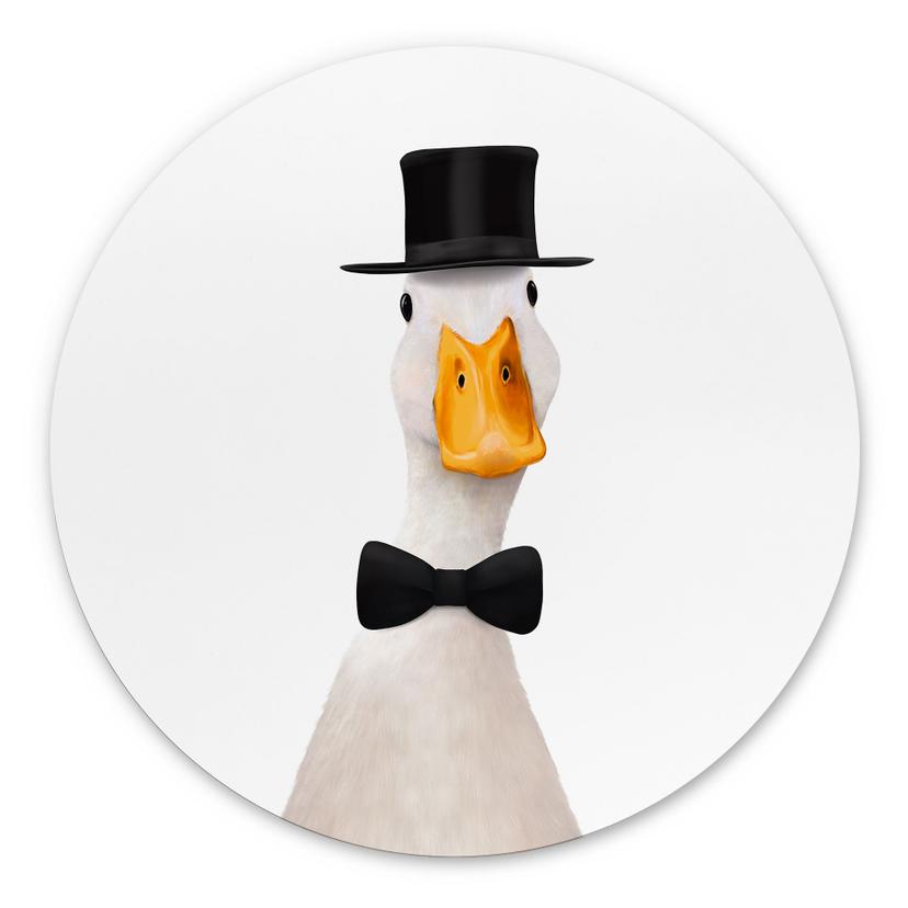 Tableaux Gentleman Oie avec chapeau haut-de-forme - Korenkova - Alu-Dibond Rond