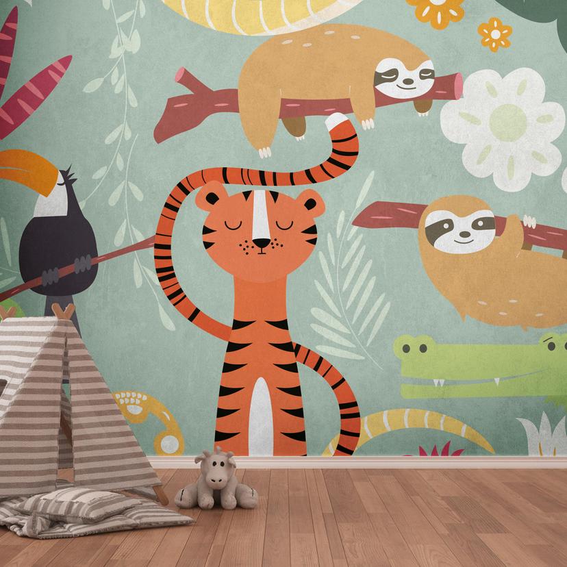 Livingwalls Kinderzimmer Tapete Metropolitan Stories THE WALL Vliestapete Dschungel Tiere bunt