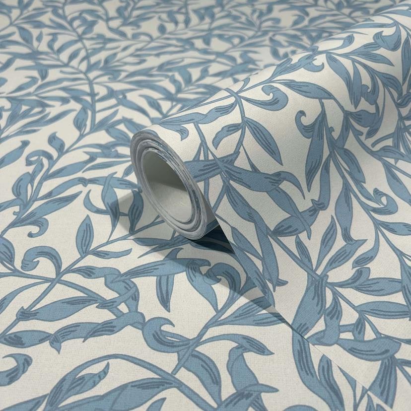 Papel pintado no tejido hojas, motivo hoja naturaleza floral en azul