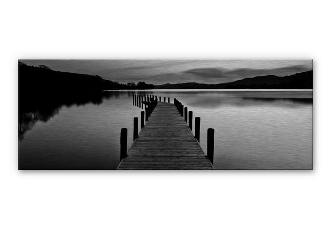 Tableau en alu-Dibond Lac en panorama - Noir & Blanc