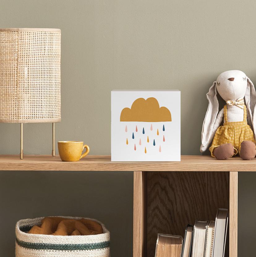 Holzbild zum Hinstellen - Fröhlicher Regen in Pastelltönen | Kinderzimmer - Menina Lisboa - 15x15 cm