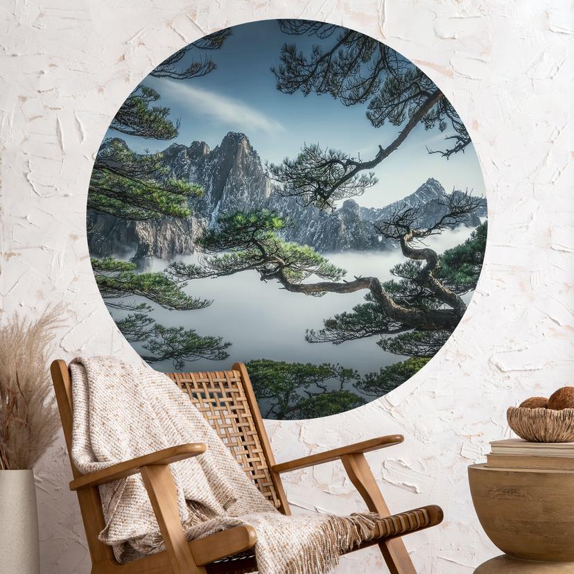 Vinilo decorativo Bosque de pinos en las montañas Huang Shan - NingYun Ye - Redondo