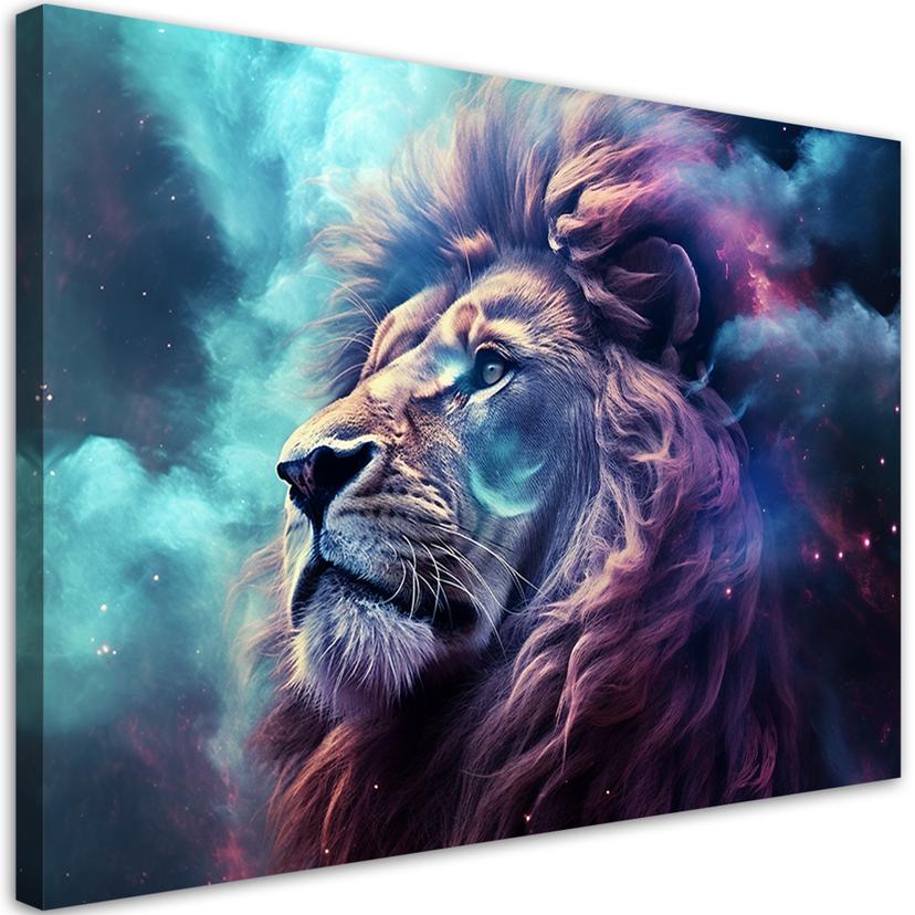 Tableau sur toile lion abstraction bleu