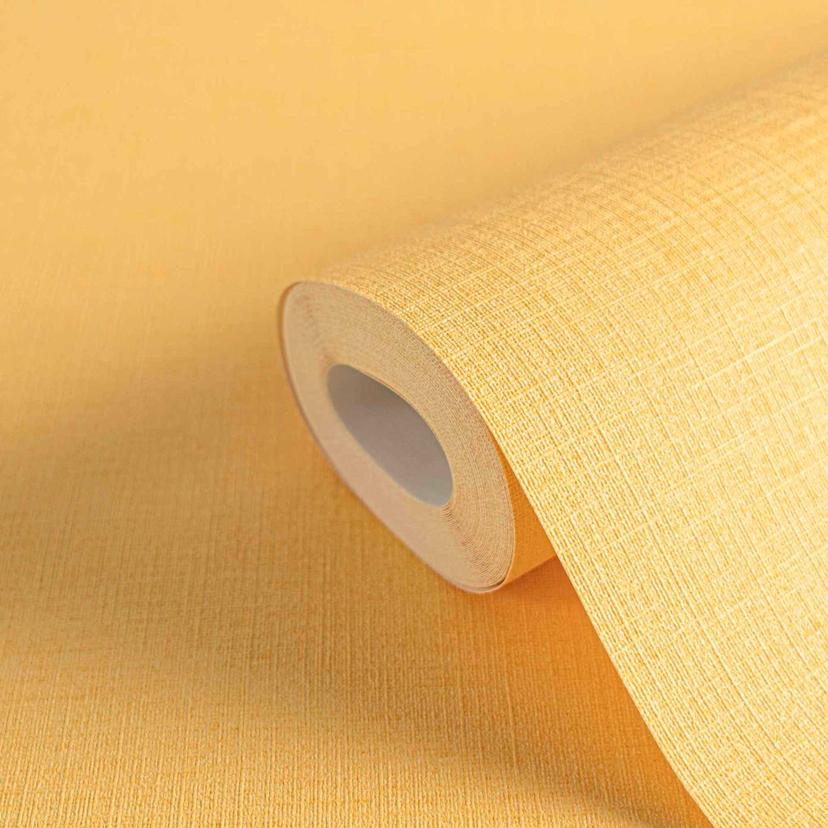 Carta da parati in tessuto non tessuto a tinta unita giallo con struttura tessile leggera di A.S. Cr