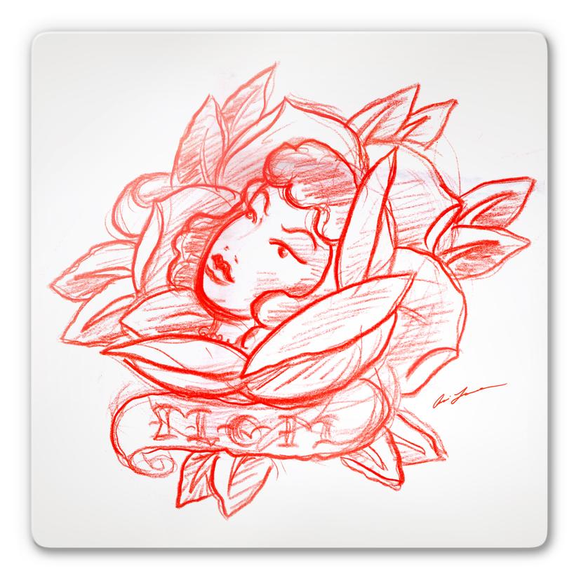 Tableau en verre - Miami Ink - Visage et fleurs