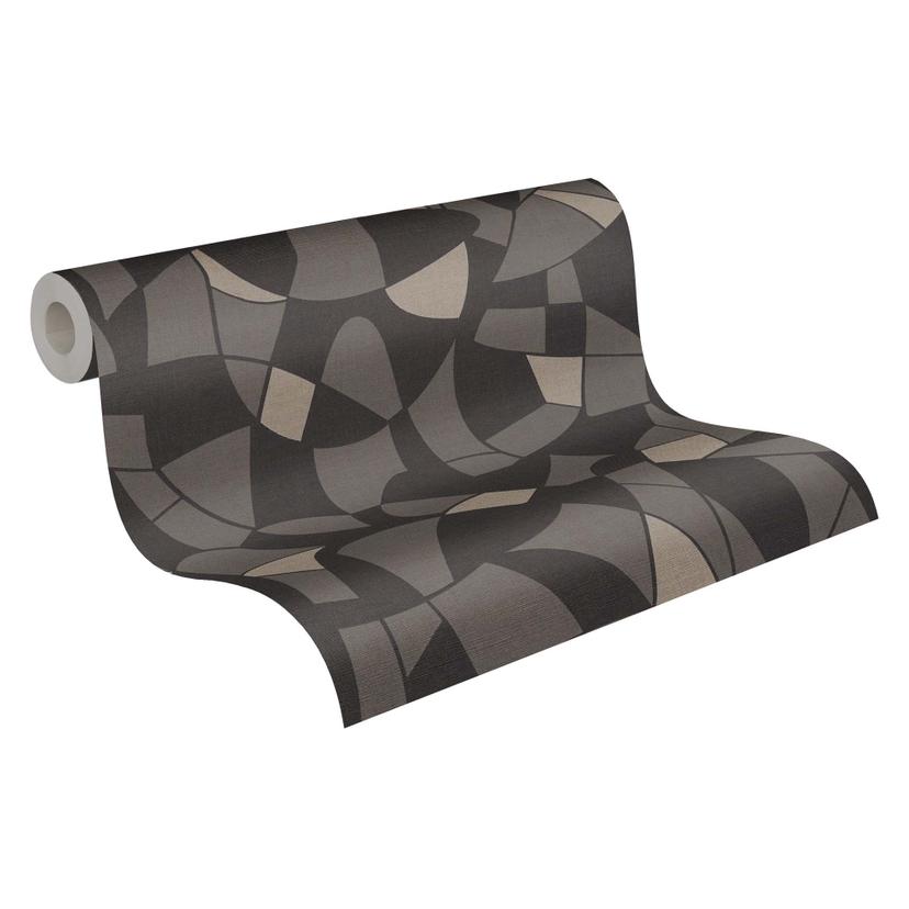 Papel pintado diseño vintage negro beige - Papel pintado tejido-no tejido para dormitorios