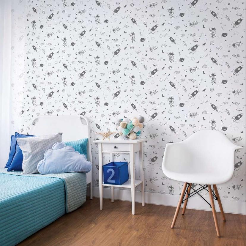 Børnetapet, non-woven tapet med illustration Kids Walls hvid, grå
