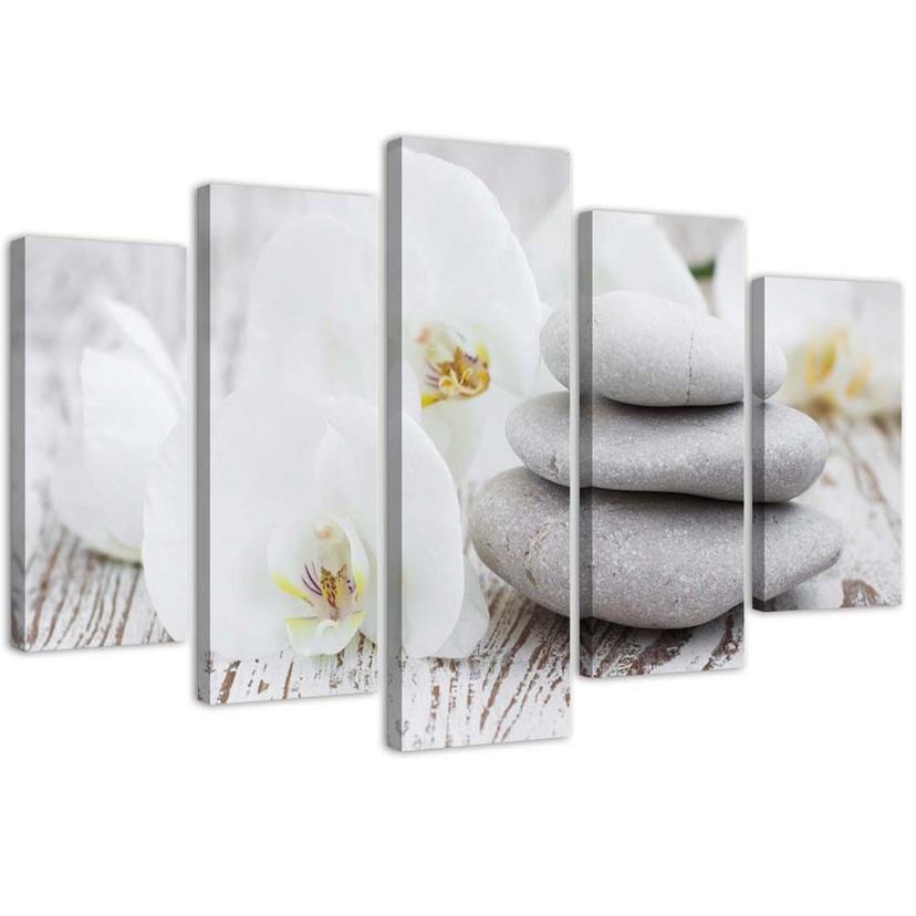 Tableau sur Toile en 5 parties Orchid Zen Spa Stones