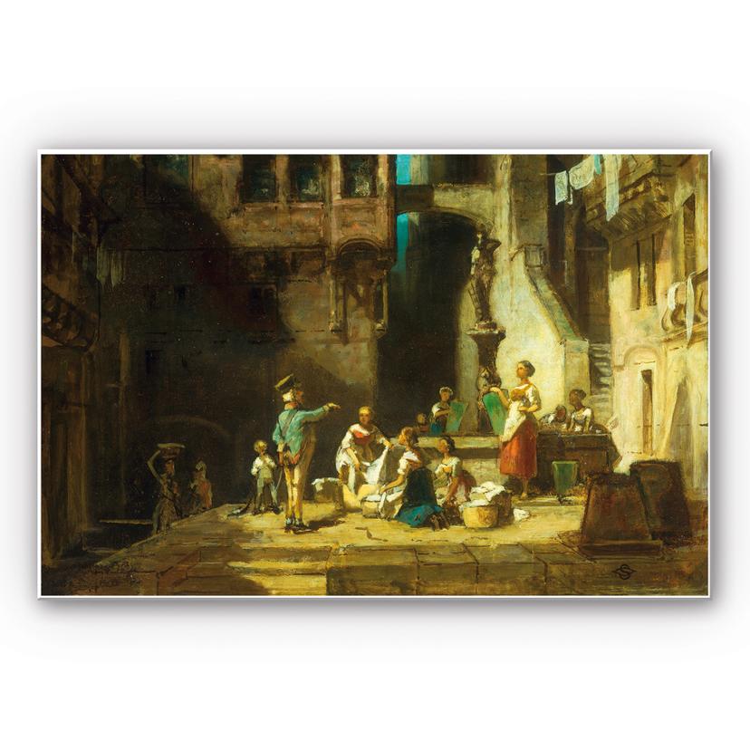 Tableau Forex - Spitzweg - Les lessiveuses à la fontaine