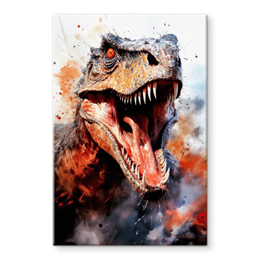Tableau en verre T-Rex : le visage sauvage de la préhistoire - Jaszke