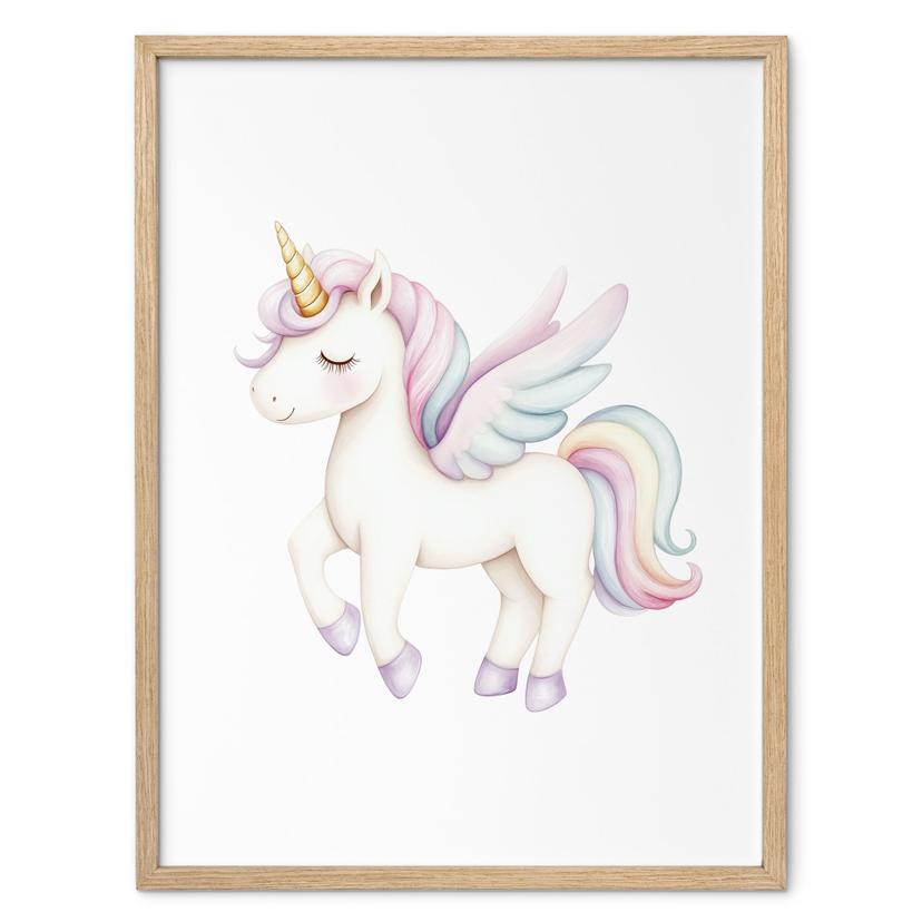 Póster de unicornio mágico con alas | criatura mítica en pastel para niños