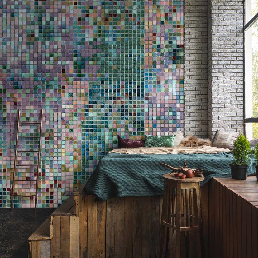 Fototapet med mosaikfliser - farverigt glasmosaikdesign