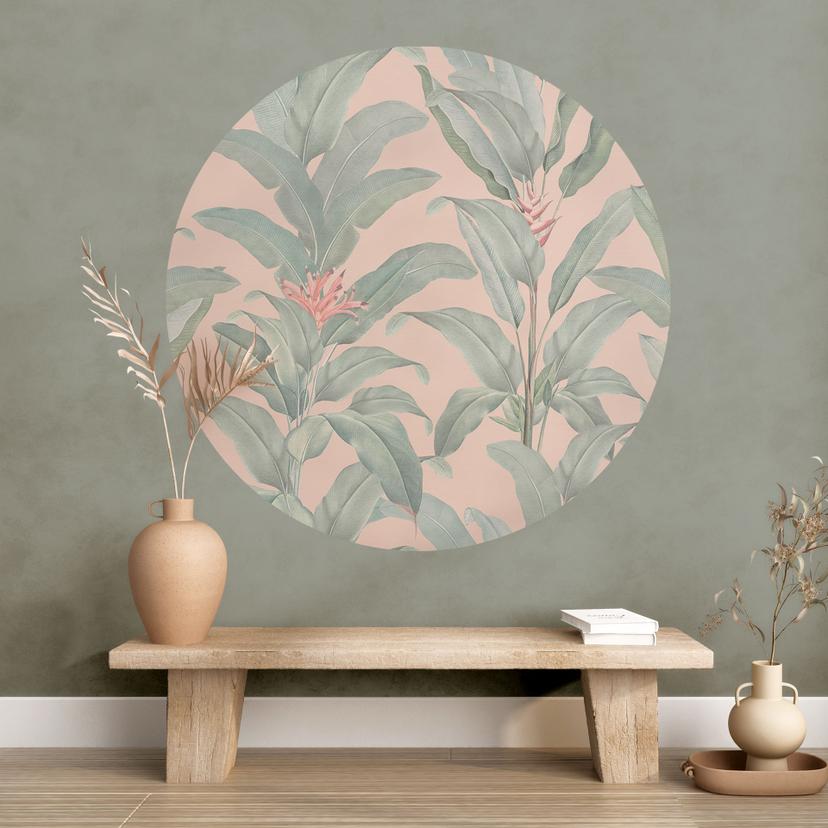 Wallsticker Urban Jungle Tropical Leaves Pink - Bloomery Decor - Rund