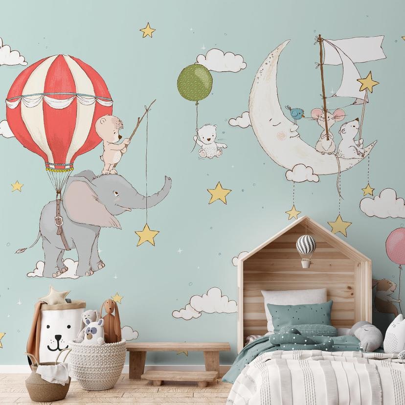 Papier peint photo Animaux volants avec montgolfière - Skellern