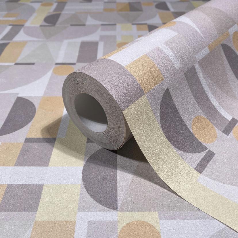 Non-woven tapet i grått vitt gult moderna former grafiska geometriska
