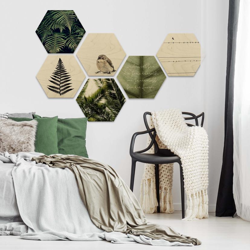 Hexagon - Holz Birke-Furnier - Natürliche Vielfalt (6-teilig)