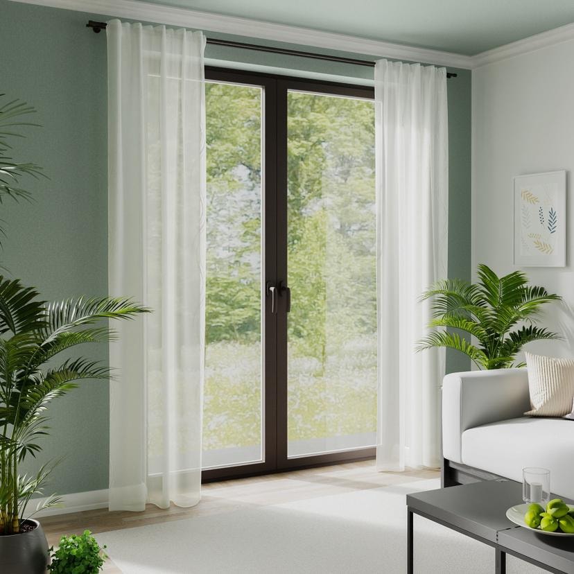 Gardine halbtransparent - Schlaufenschal mit Liniendesign - Vorhang weiß