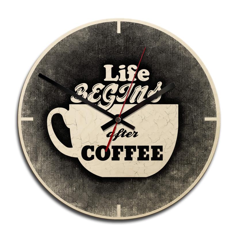 Horloge murale en bois - Life begins after Coffee 02
