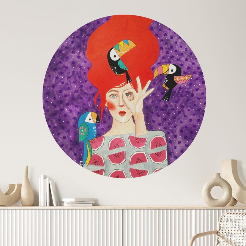 Wallsticker Kvinde med tukan-trio - Hülya - Rund
