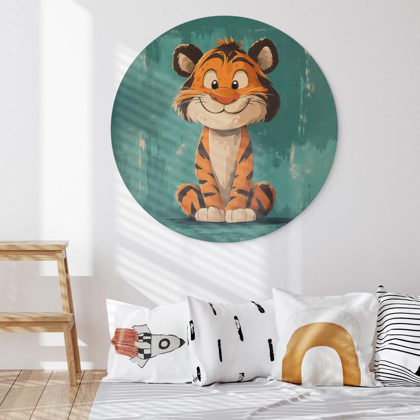 Houten Wanddecoratie - Gelukkige tijger welp - Magnusson - Rond