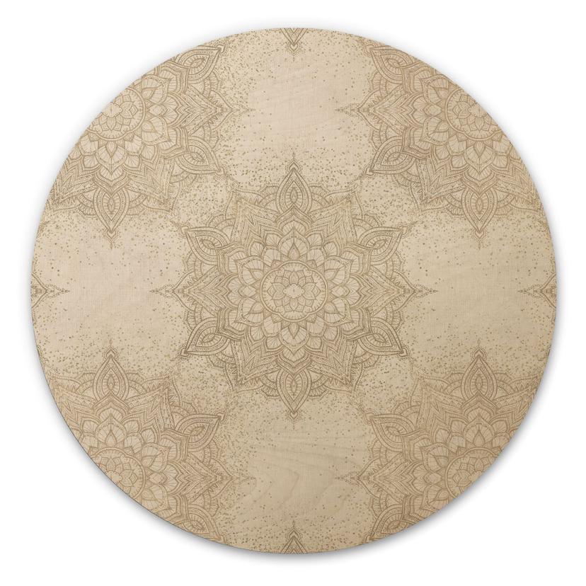 Tableau sur bois Mandala élégant en or sable - Bloomery Decor - Rond