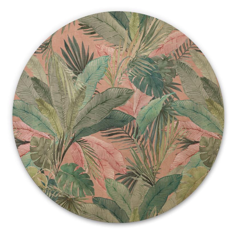 Billede af træ tropiske blade i junglen pink - Bloomery Decor - Round