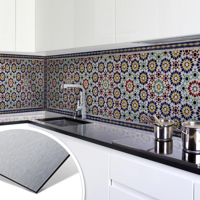Revêtement pour cuisine - Alu-Dibond - Carrelage oriental - Argenté
