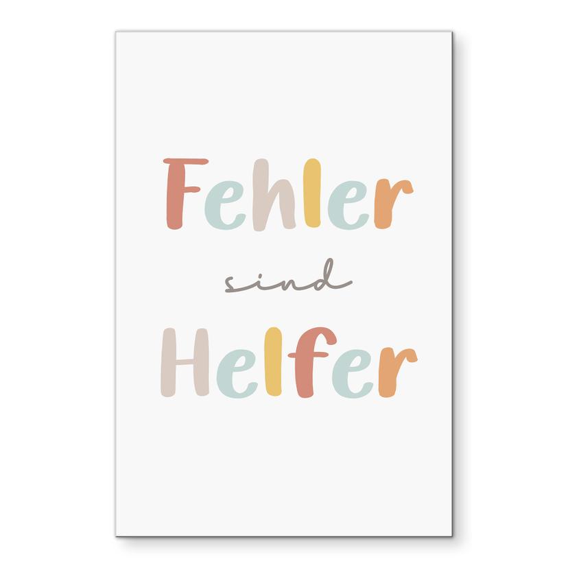 Alu-Dibond Wandbild - Kraftsatz 'Fehler sind Helfer' in bunter Handschrift für Kinder