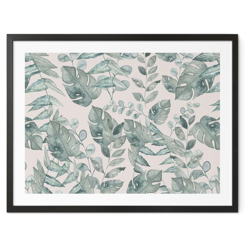 Poster plantes feuilles de jungle aquarelle crème - Bloomery Decor