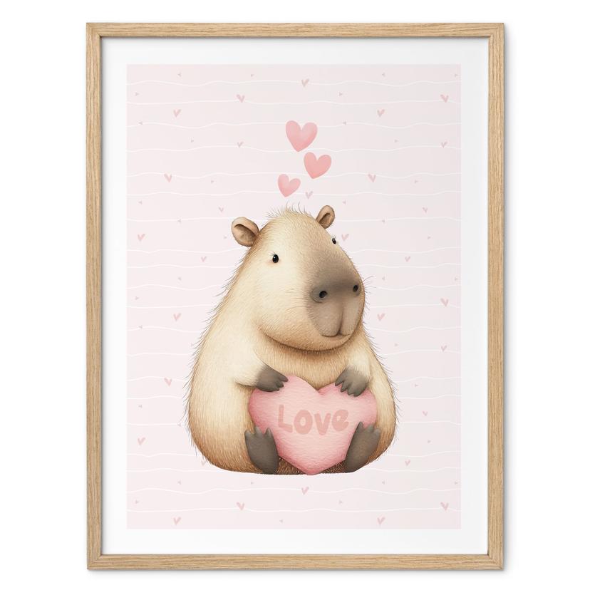 Capybara-børneplakat med kærlighedshjerte