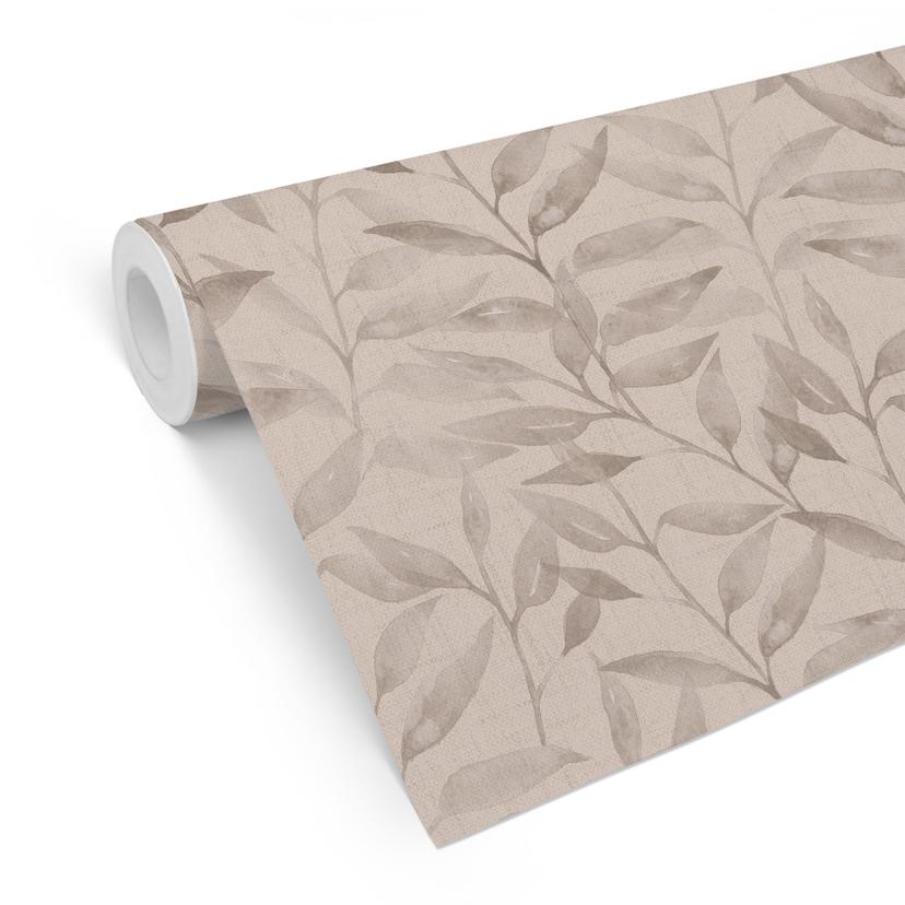 Delikat tapet med mønster af akvarelblade - Soft Grey - Bloomery Decor