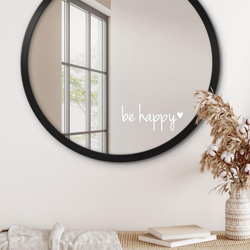 Spejlklistermærke be happy + hjerte