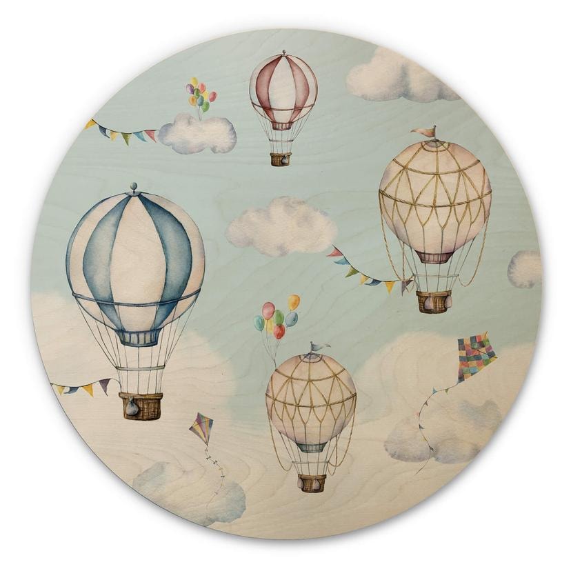 Cuadro de madera Oliver Robins - Balloon Bonanza - Redondo