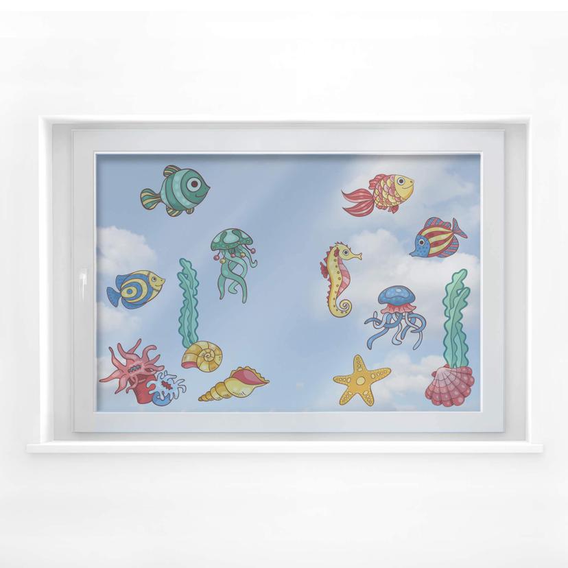 Cuadro de ventana con peces de colores