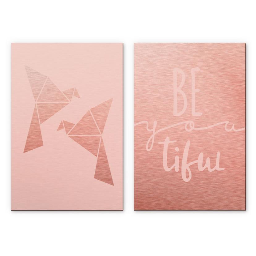 Alu-Dibond mit Kupfereffekt Be you tiful (2er Set) 2x 20x30 cm