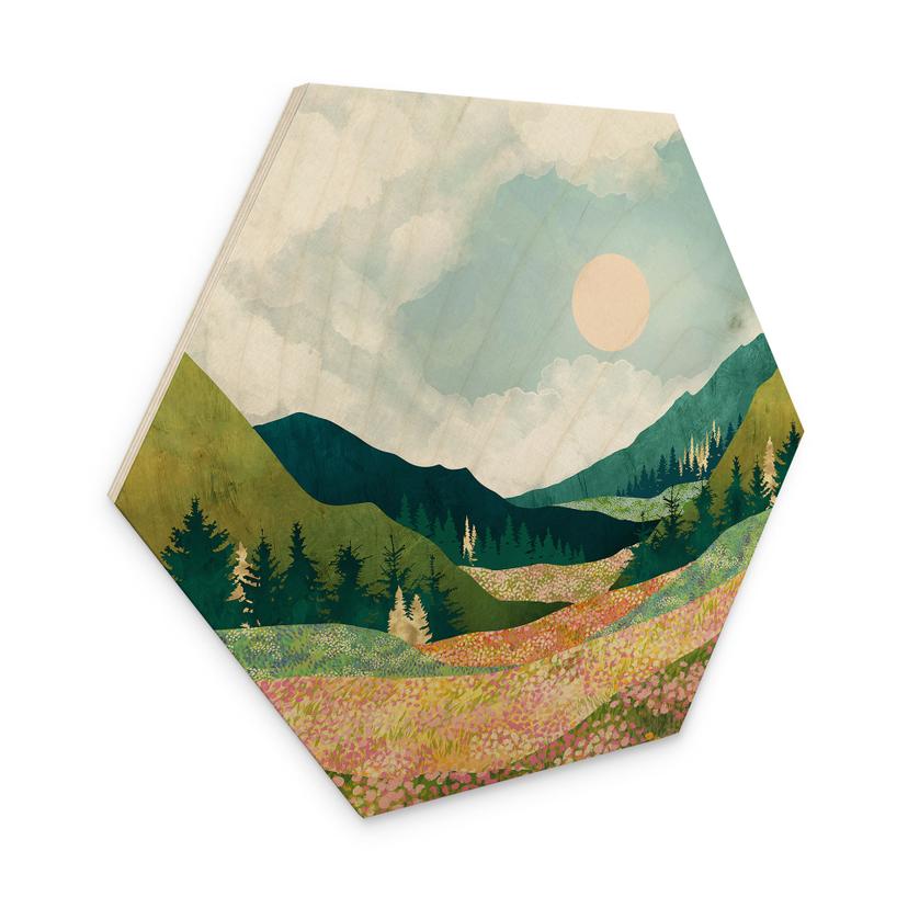 Hexagon-Holzbild Farbenfrohe Frühlingswiese - SpaceFrog Designs