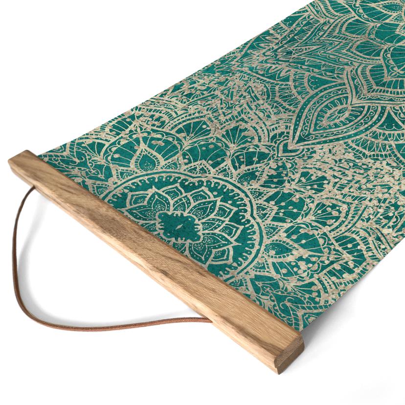 Textil poster Shabby - Mandala Boho Guldgrön - Blomstersmycke Dekor - Panorama