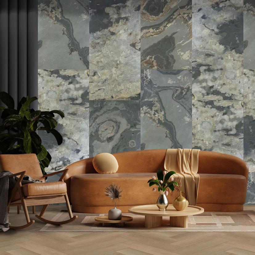 Echtstein - 3D Wandpaneel, Set aus 6 Natursteinplatten als luxuriöse Wandverkleidung - Patina Schief