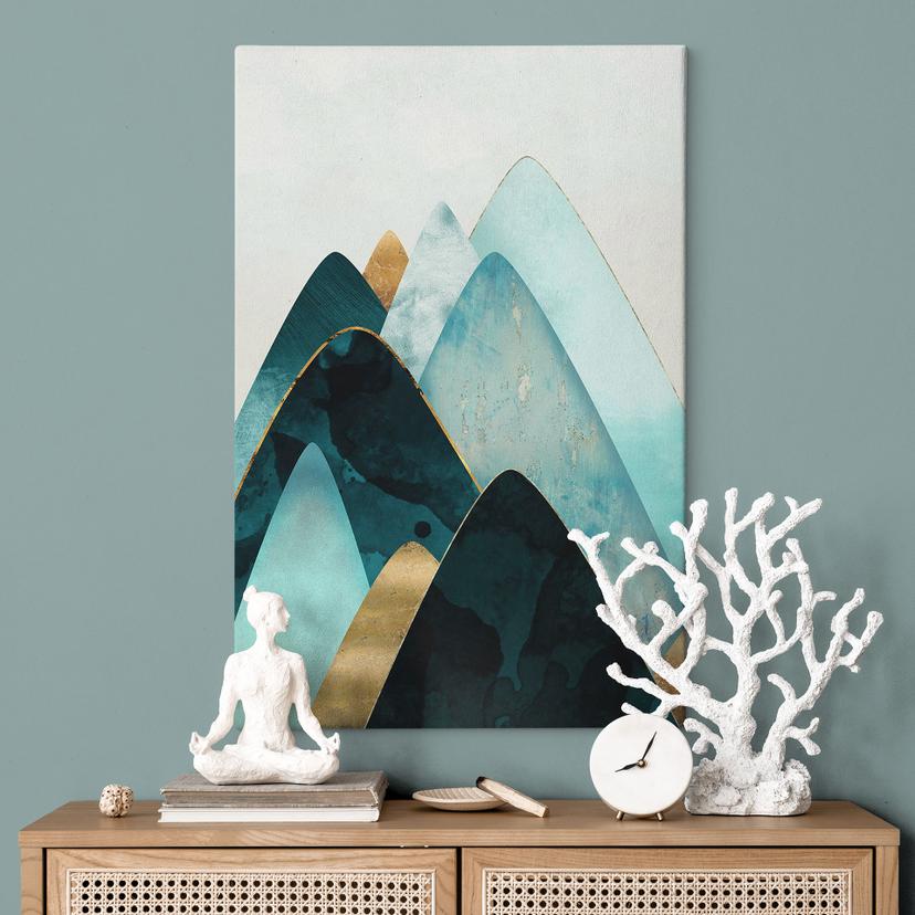 Stampa su tela Montagne astratte in oro e blu - SpaceFrog Designs