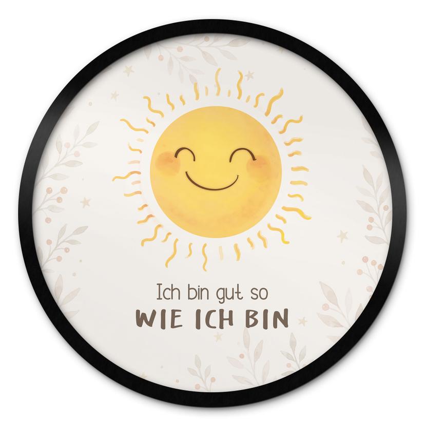 Rundes Affirmationsposter mit Sonne - 'Ich bin gut so wie ich bin' für das Kinderzimmer