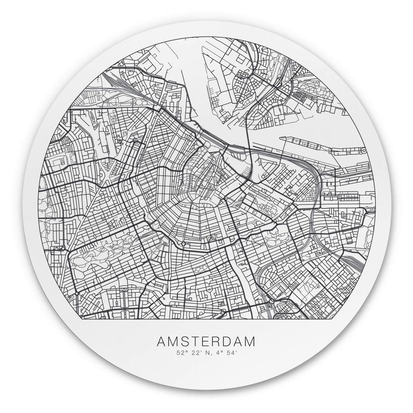 Tableau sur alu-Dibond rond plan d'Amsterdam
