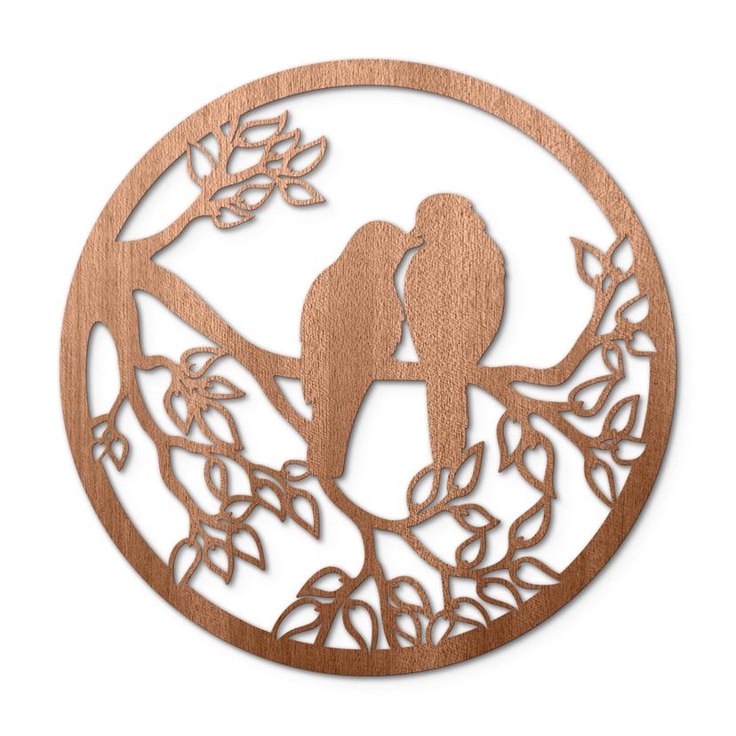 Décoration en bois - Deux oiseaux sur une branche - Placage acajou