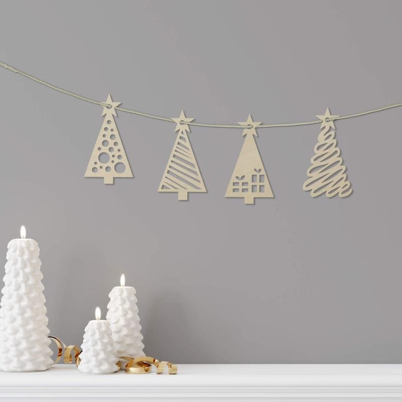 Kerstdecoratie Dennenbomen Set van 4 - populierenhout
