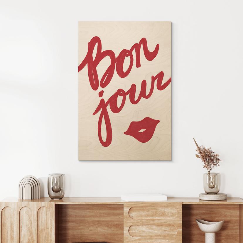 Stampa su legno Bonjour con bocca che bacia - Fritsch