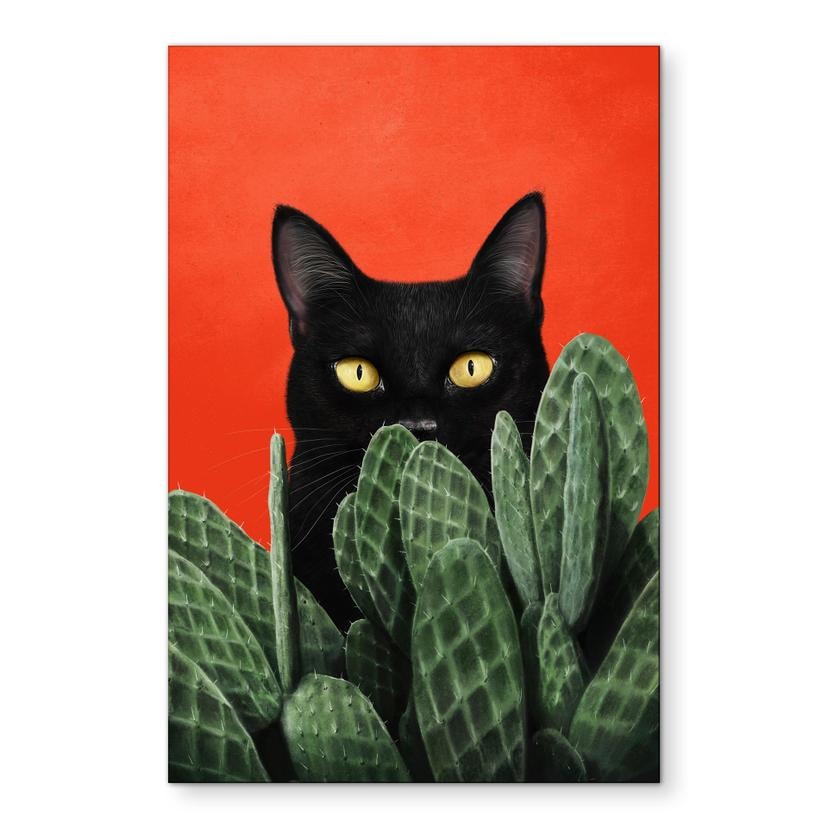 Tableaux Chat noir caché dans les cactus - Korenkova