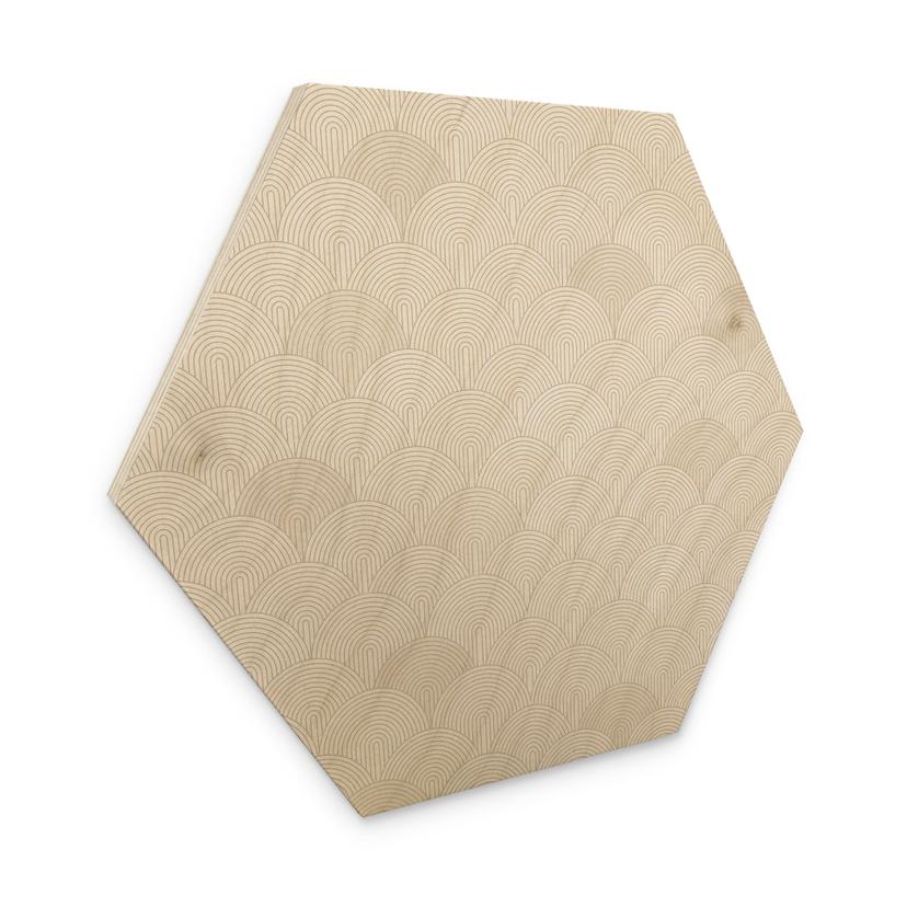 Tableau sur bois hexagonal Demi-cercles abstraits en beige doux - Décor Bloomery