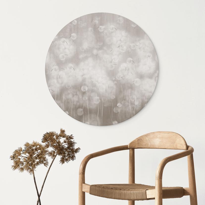 Wanddecoratie Paardenbloemen Droom in Beige - Ms Tiff - Alu-Dibond Rond